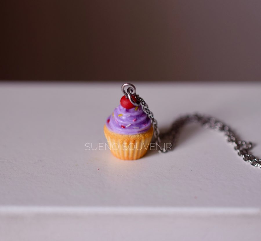 Purple cupcake necklace