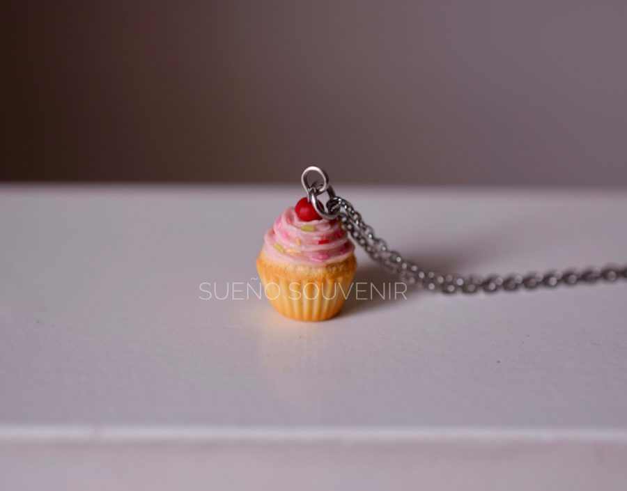 Pink cupcake necklace